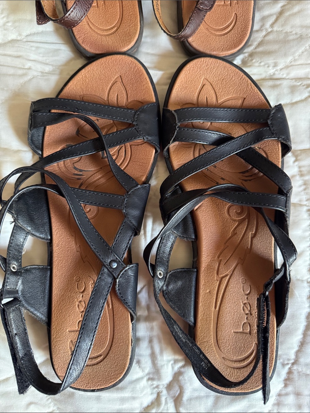 b.o.c. Strappy Crisscross Leather Sandals in Brown and Black - Picture 4 of 5